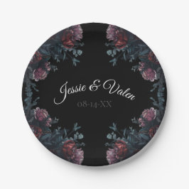 Plato De Papel Boda floral oscuro Gothic Black Elegant