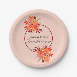 Plato De Papel Boda floral otoño Naranja Gold Brown