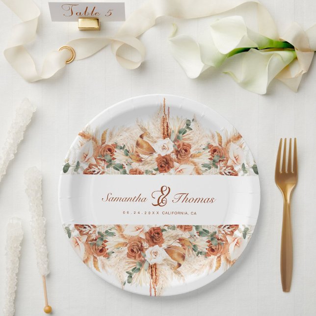 Plato De Papel Boda floral Pampas Bright Negrita (Subido por el creador)