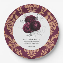 Plato De Papel Boda floral personalizada Burgundy Napkins