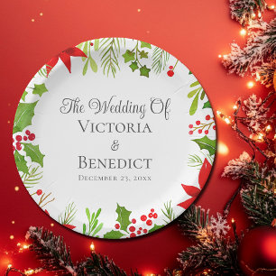 Plato De Papel Boda Floral Personalizada de Navidad Festiva