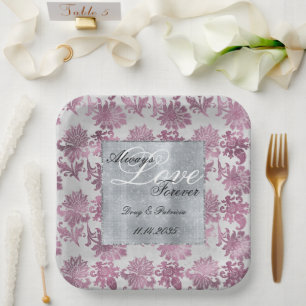 Plato De Papel Boda floral rojizo de plata roja