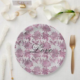 Plato De Papel Boda floral rojizo de plata roja