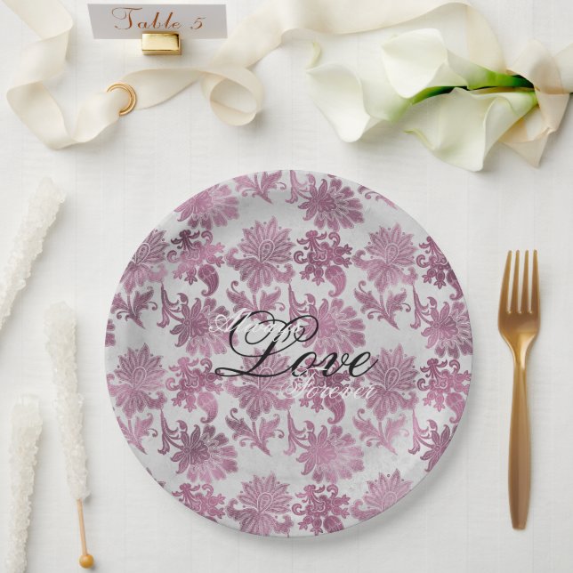 Plato De Papel Boda floral rojizo de plata roja (Boda)