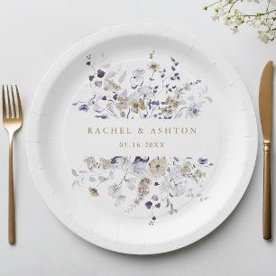 Plato De Papel Boda floral romántica de púrpura y oro blanco