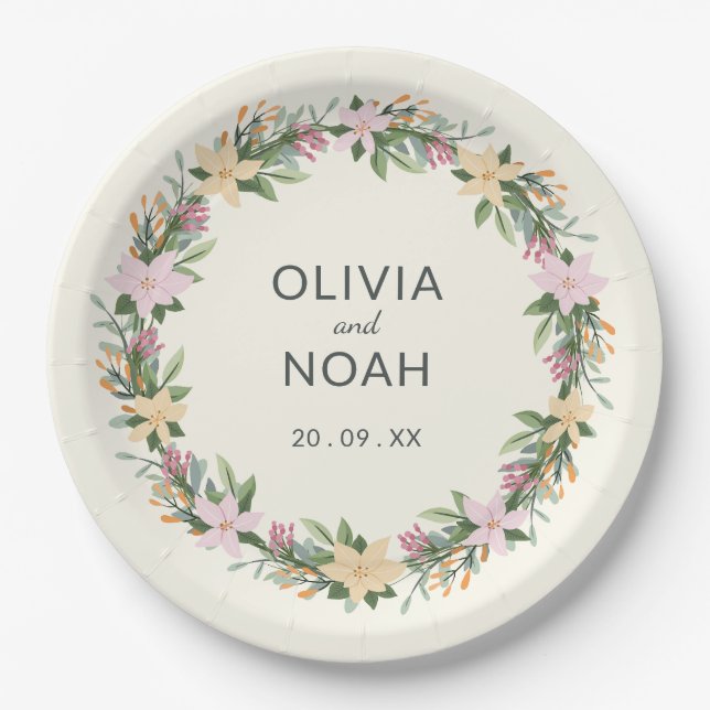 Plato De Papel Boda floral romántica - fiesta boho (Anverso)