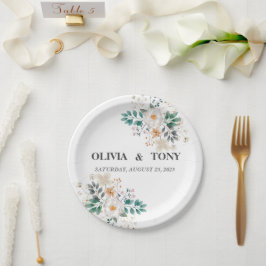 Plato De Papel Boda floral romántica simple