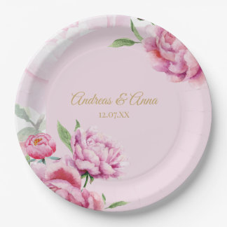 Plato De Papel Boda floral rosa 