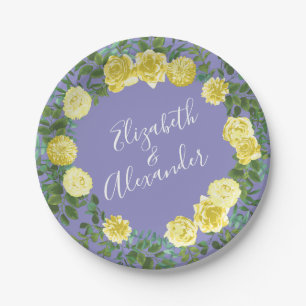 Plato De Papel Boda floral Rosa azul amarillo claro
