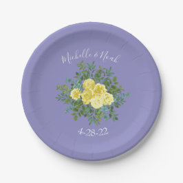 Plato De Papel Boda floral Rosa azul amarillo claro