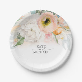 Plato De Papel Boda floral rosa de color rosa de color rosa y Rub