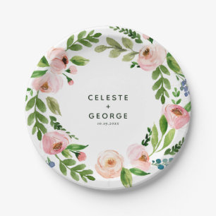 Plato De Papel boda floral rosa Rubor