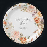 Plato De Papel Boda floral rosa y rosa de Rubor<br><div class="desc">Decorar su boda o evento con estas placas de papel personalizado floral color rosa y melocotón.</div>