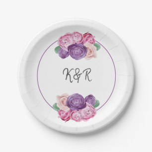 Plato De Papel Boda floral Roses ultravioleta y rosa