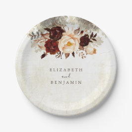 Plato De Papel Boda floral rugiana de Borgoña