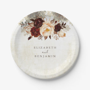 Plato De Papel Boda floral rugiana de Borgoña
