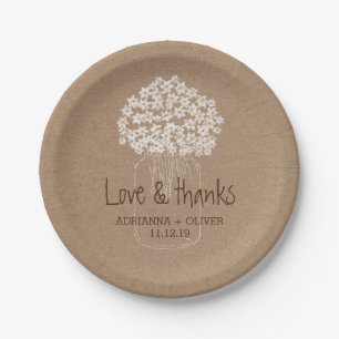 Plato De Papel Boda floral rústica del tarro de albañil del papel