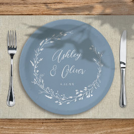 Plato De Papel Boda floral rústico Boho Dusty Blue Wildflower