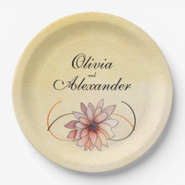 Plato De Papel Boda Floral Terracota Amarillo Acuarela Otoño