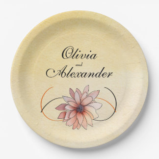 Plato De Papel Boda Floral Terracota Amarillo Acuarela Otoño