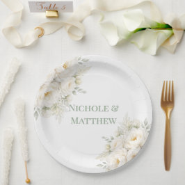 Plato De Papel Boda floral totalmente blanca