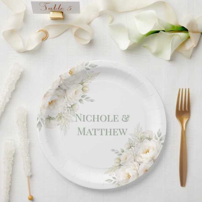Plato De Papel Boda floral totalmente blanca (Boda)