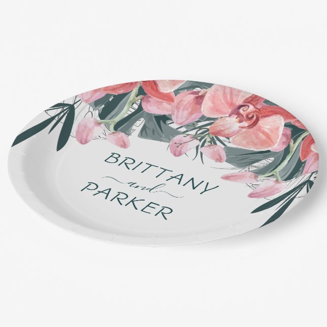 Plato De Papel Boda floral tropical personalizado (Angular)