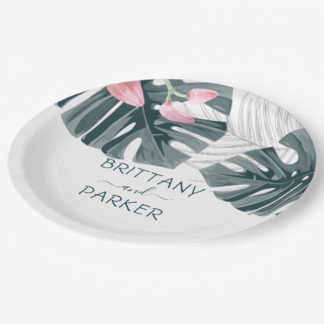 Plato De Papel Boda floral tropical personalizado (Angular)