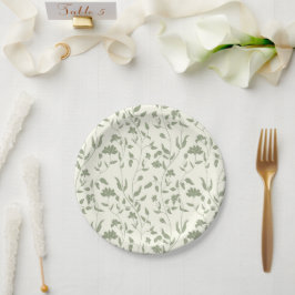 Plato De Papel Boda floral verde crema y salvia