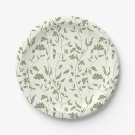 Plato De Papel Boda floral verde crema y salvia