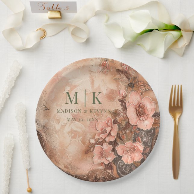 Plato De Papel Boda Florales Vaqueros Boho Occidental  (Boda)