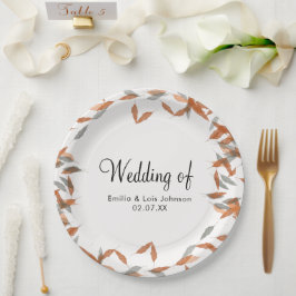 Plato De Papel Boda flotante de hoja de otoño rústica de Pampas