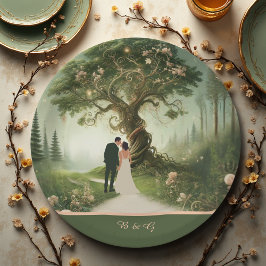 Plato De Papel boda Forestal Medieval Verde