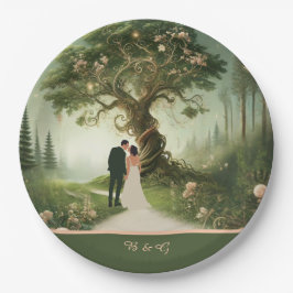 Plato De Papel boda Forestal Medieval Verde