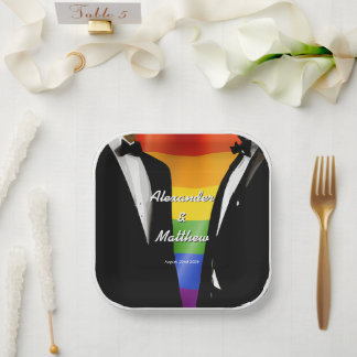 Plato De Papel Boda Gay Moderna y Elegante Arcoíris