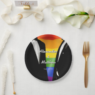Plato De Papel Boda Gay Moderna y Elegante Arcoíris