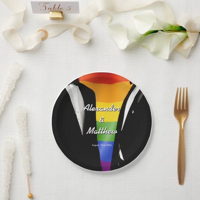 Plato De Papel Boda Gay Moderna y Elegante Arcoíris (Boda)
