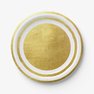 Plato De Papel Boda Genérica Blanco Dorado Metálico