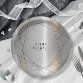 Plato De Papel Boda geométrico metálico Silver/Black ID648