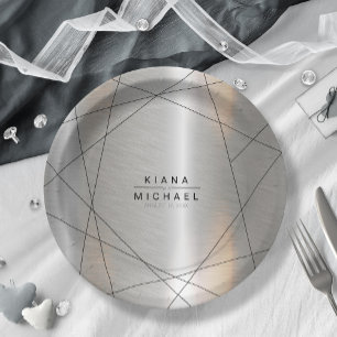 Plato De Papel Boda geométrico metálico Silver/Black ID648
