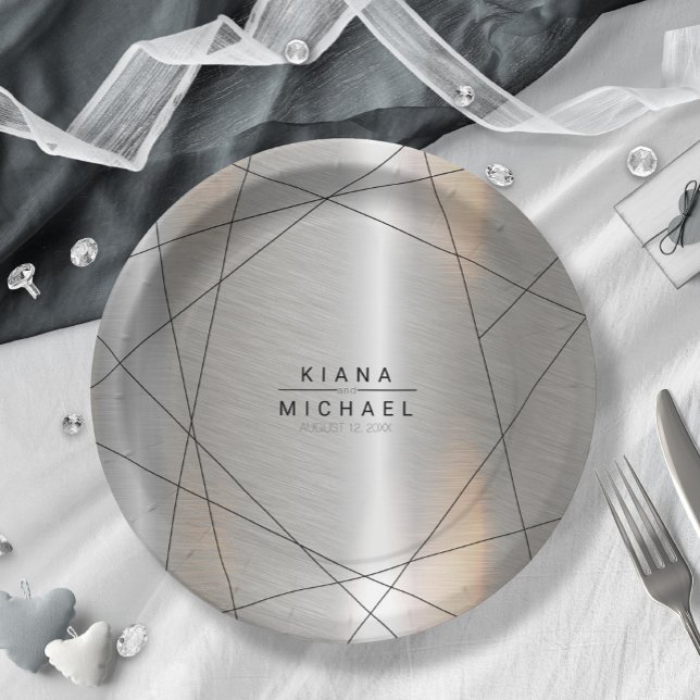 Plato De Papel Boda geométrico metálico Silver/Black ID648 (Subido por el creador)