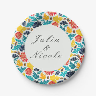 Plato De Papel Boda Girasoles Acuarela Amarillo Azul Natural