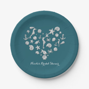 Plato De Papel Boda Glam Beach Corazón de Diamante Despedida de S