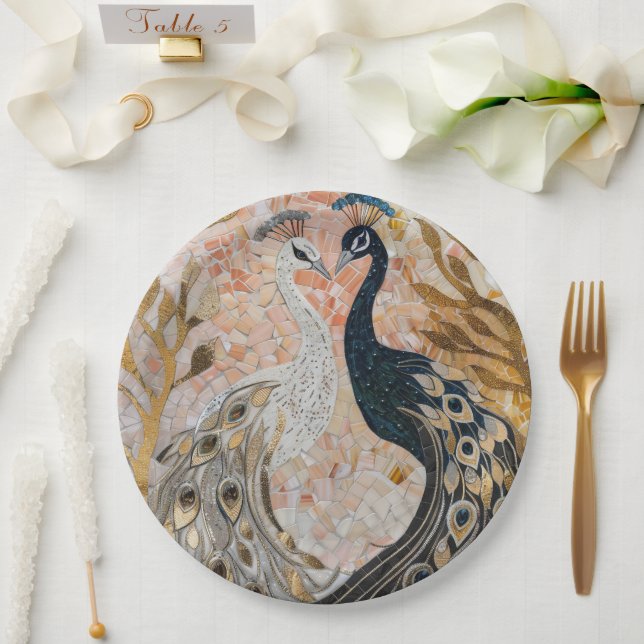 Plato De Papel Boda Gold Glam Peacocks (Boda)