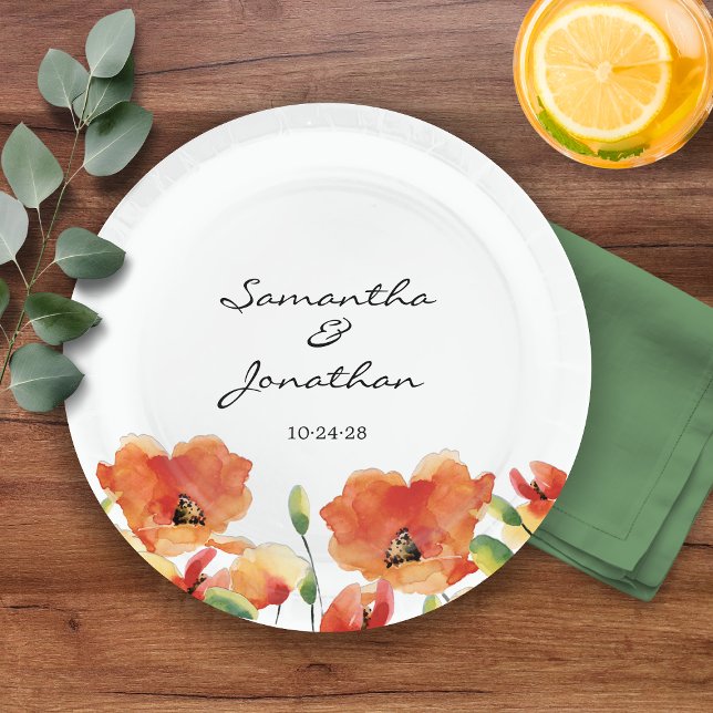 Plato De Papel Boda Golden Poppy de verano (Summer Golden Poppy Wedding Paper Plates)