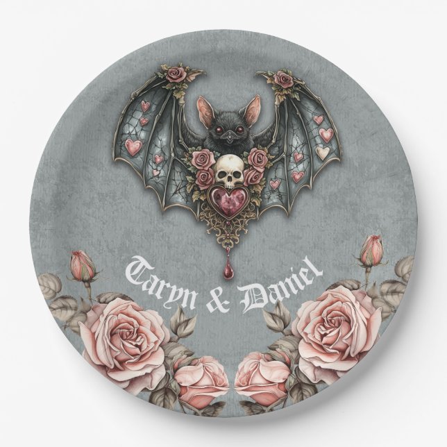 Plato De Papel Boda Gothic Bat (Anverso)
