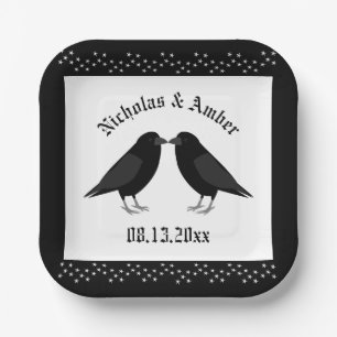 Plato De Papel Boda Gótica Cuervos Besándose Personalizado