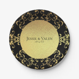 Plato De Papel Boda gótico Gold & Black Swirl