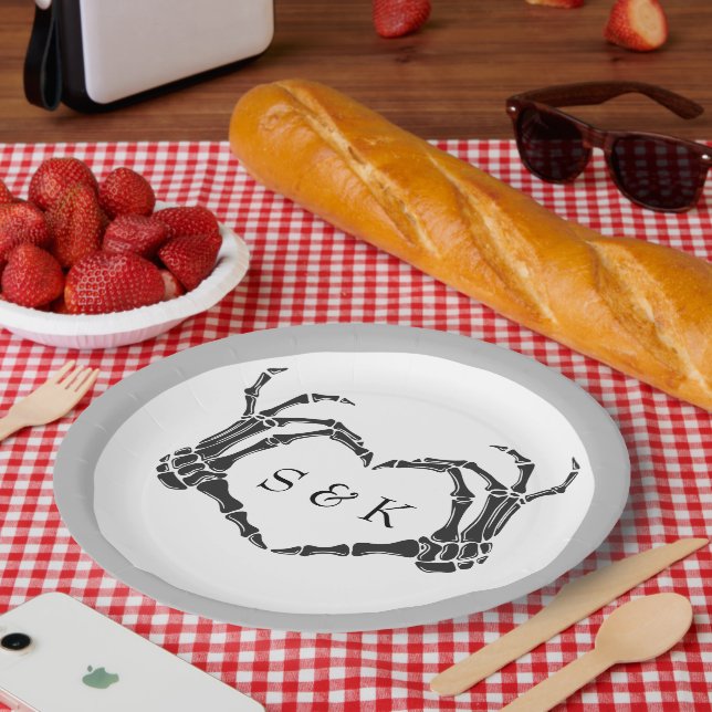 Plato De Papel Boda Gótico Romántico Skeleton Hand Halloween (Picnic)