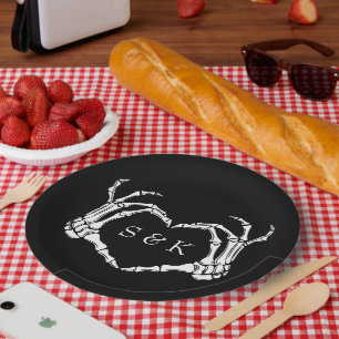 Plato De Papel Boda Gótico Romántico Skeleton Hand Halloween